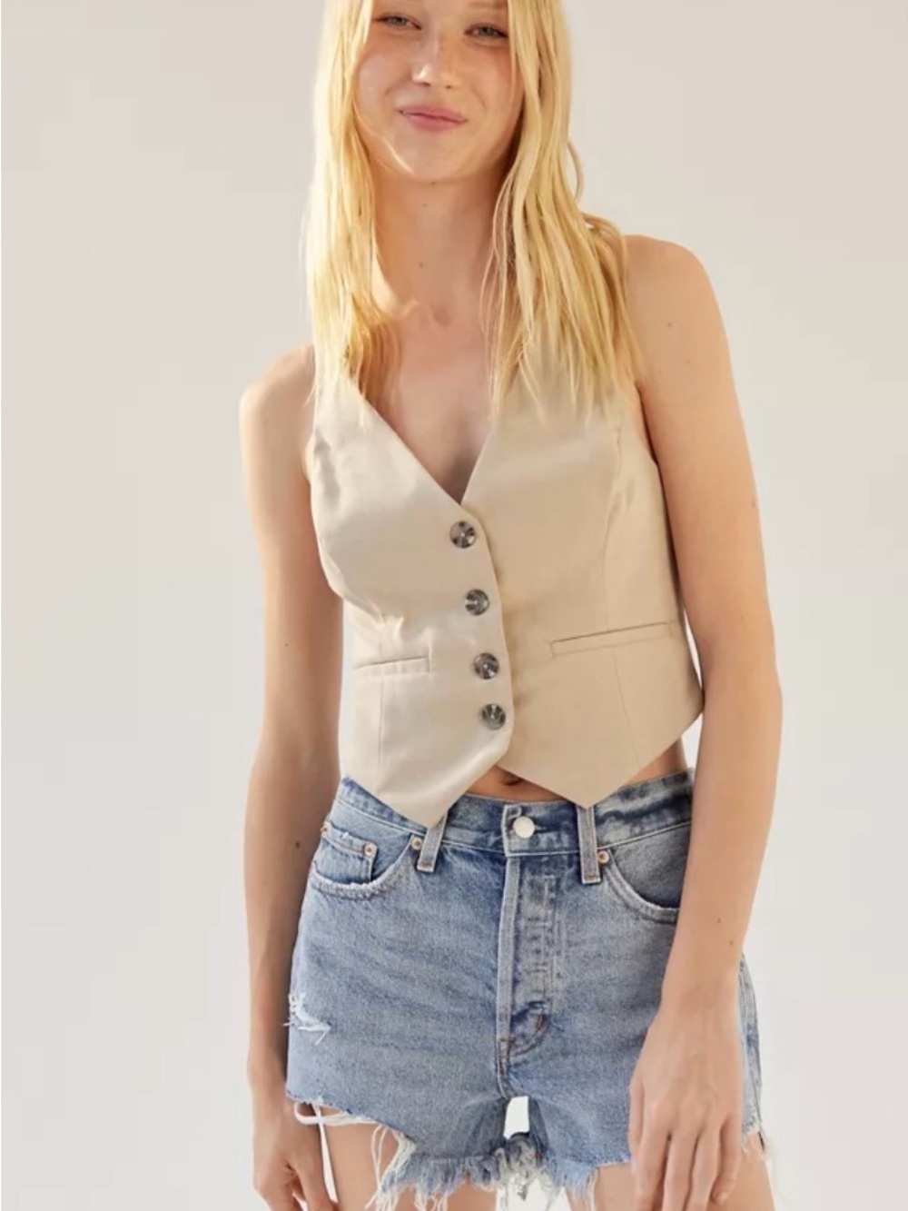 Urban Outfitters Beige Button Front V-Neck Camisole